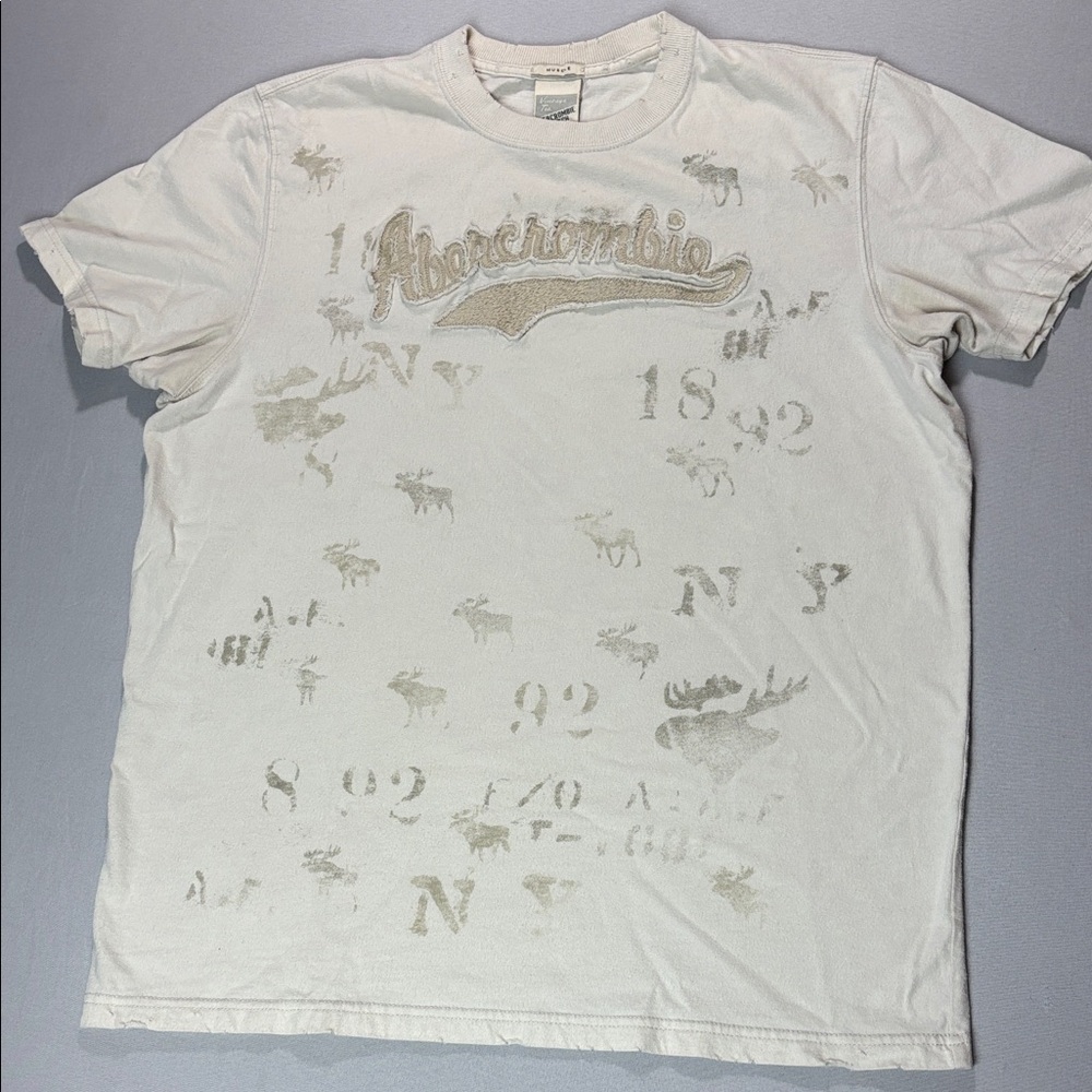 Abercrombie & Fitch VTG Cream Color Muscle Tee AOP Logo Y2K XL